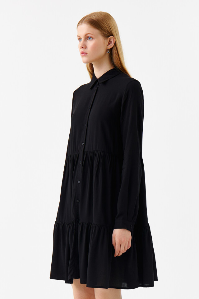 Платье-рубашка вискозное oversize - цвет черный - 2