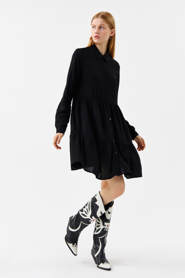Платье-рубашка вискозное oversize - цвет черный - 4
