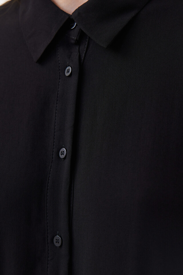 Платье-рубашка вискозное oversize - цвет черный - 5