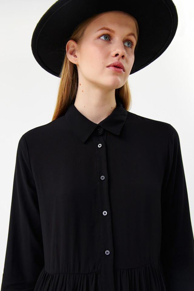 Платье-рубашка вискозное oversize - цвет черный - 7