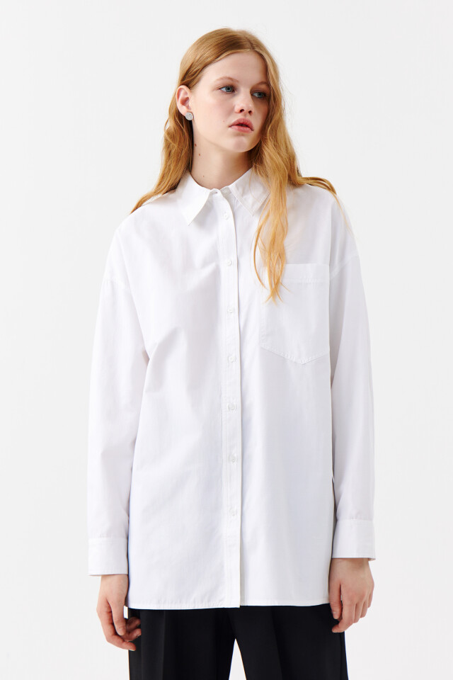 Рубашка oversize удлиненная - цвет белый - 1