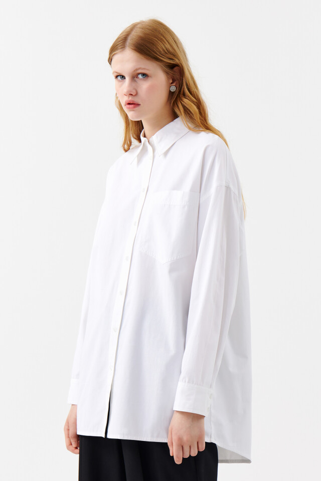 Рубашка oversize удлиненная - цвет белый - 2