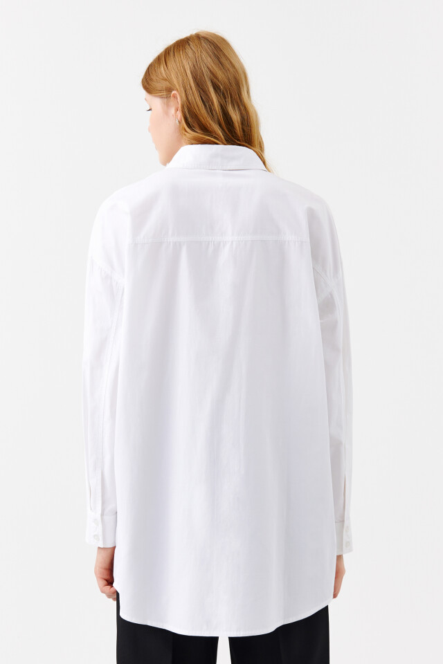 Рубашка oversize удлиненная - цвет белый - 3
