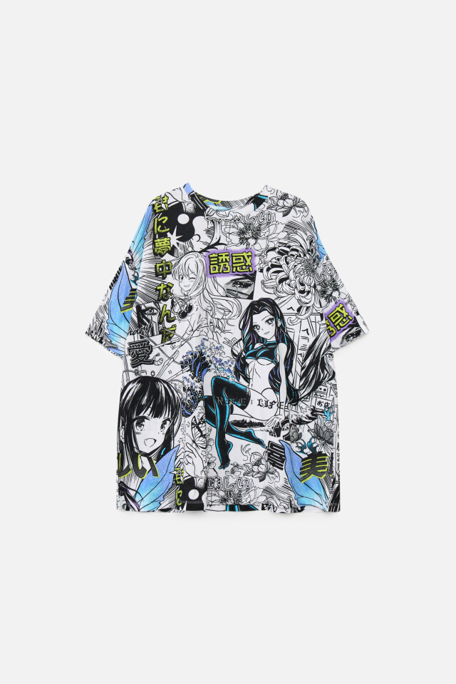 Футболка oversize с принтом аниме - цвет черный - 7