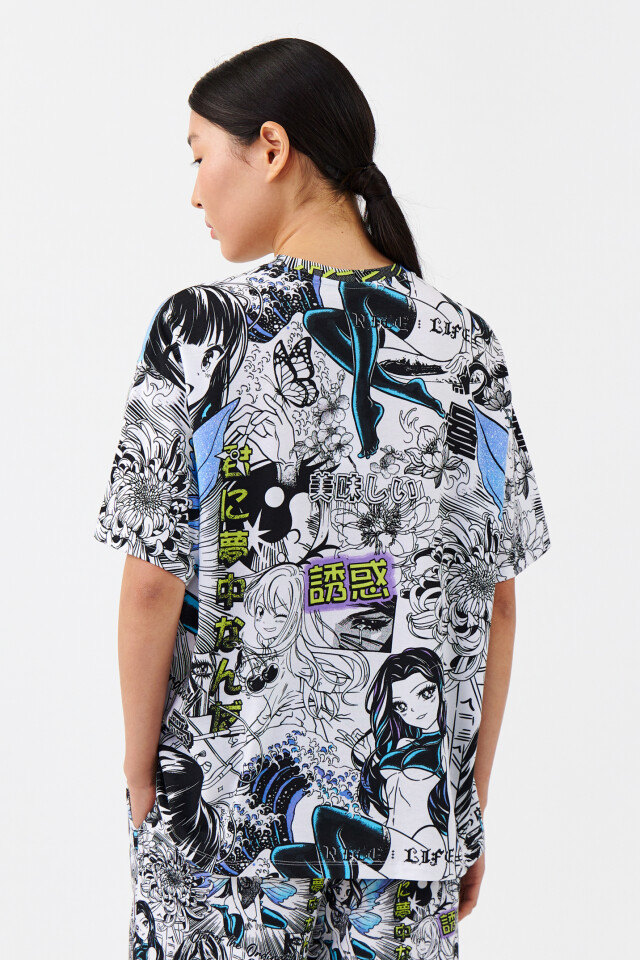Футболка oversize с принтом аниме - цвет черный - 3