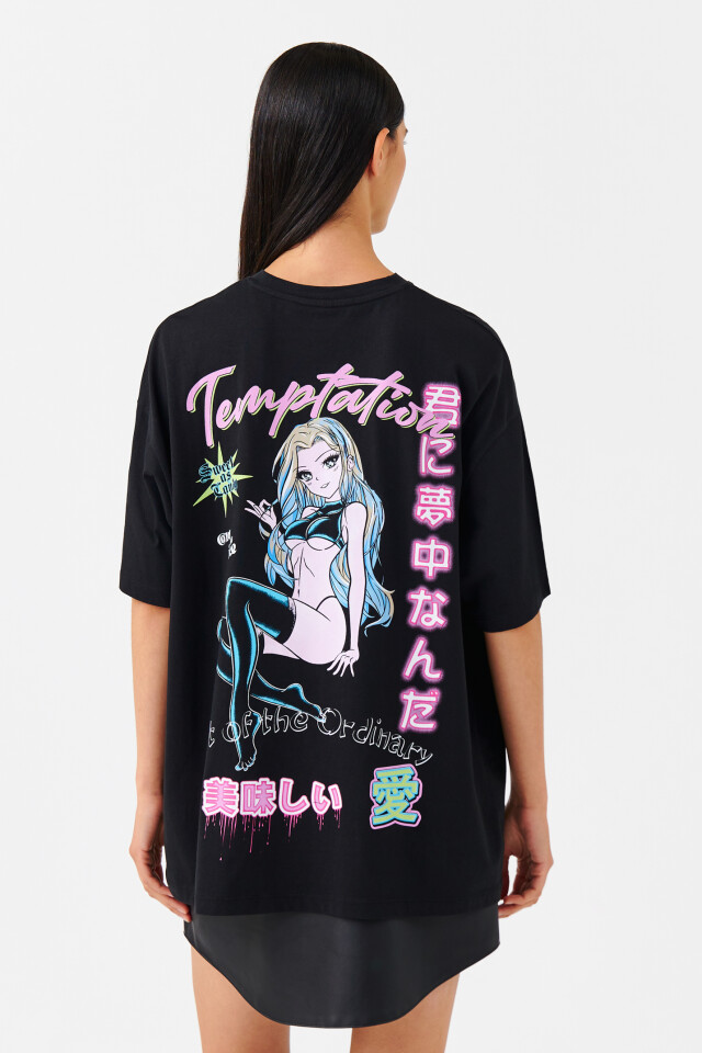 Футболка oversize с принтом аниме - цвет черный - 3