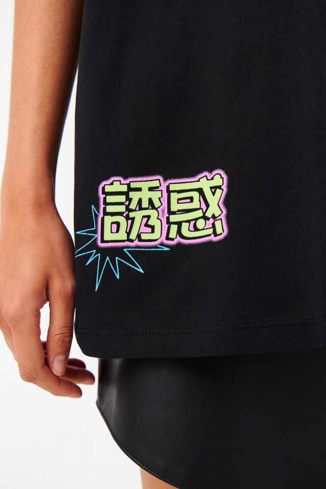 Футболка oversize с принтом аниме - цвет черный - 6