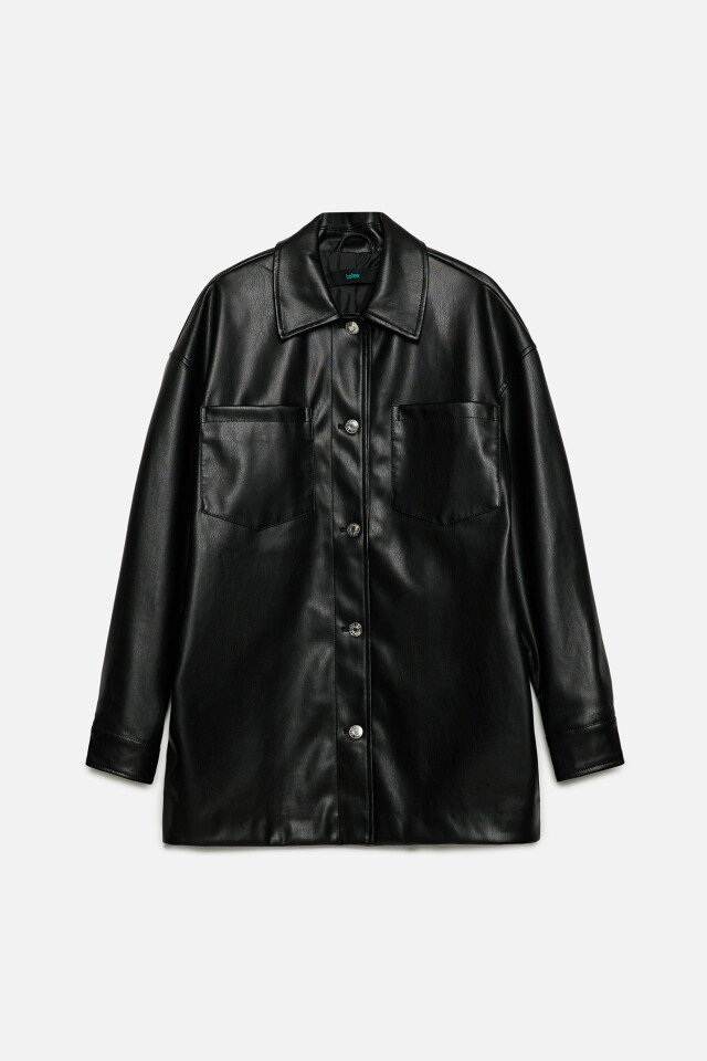 Рубашка oversize из искусственной кожи с нагрудными карманами - цвет черный - 9