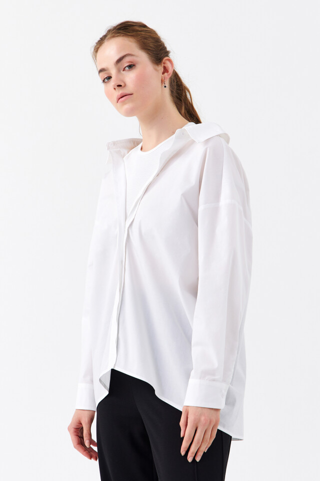 Рубашка oversize с вшитой майкой - цвет белый - 2