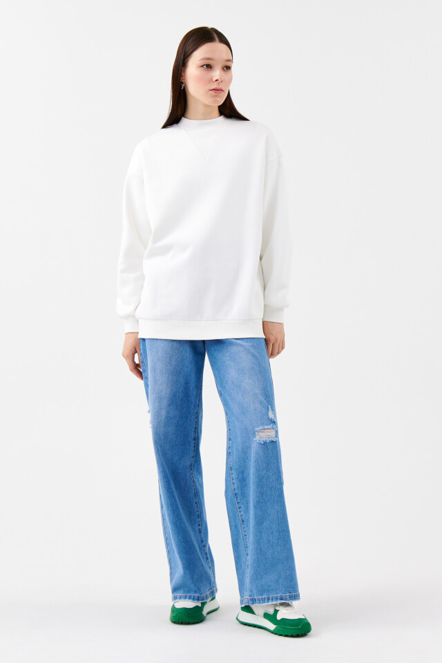 Свитшот oversize хлопковый - цвет белый - 4