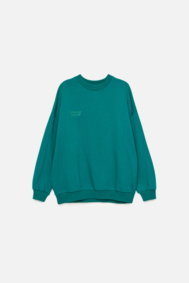 Свитшот хлопковый oversize с принтом - цвет зеленый - 7