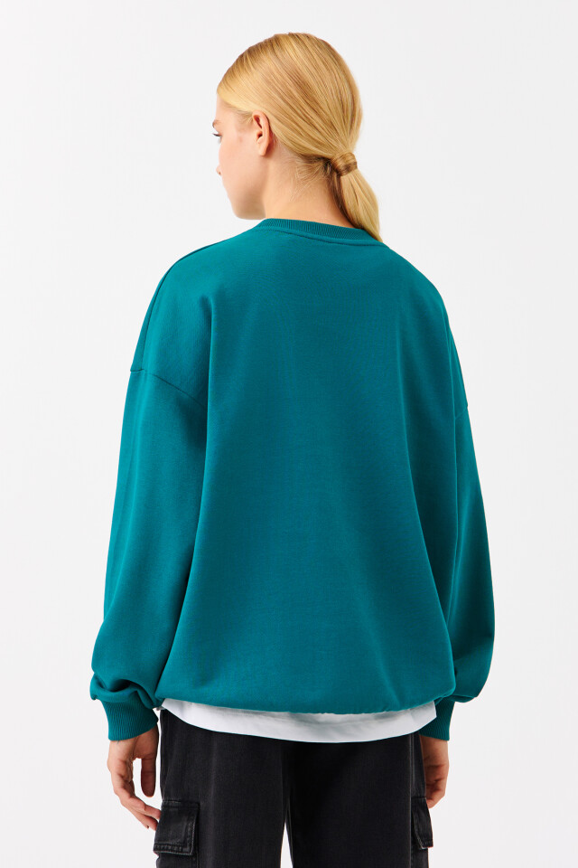 Свитшот хлопковый oversize с принтом - цвет зеленый - 3
