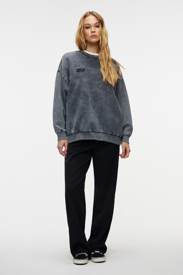 Свитшот хлопковый oversize с принтом - цвет серый - 4