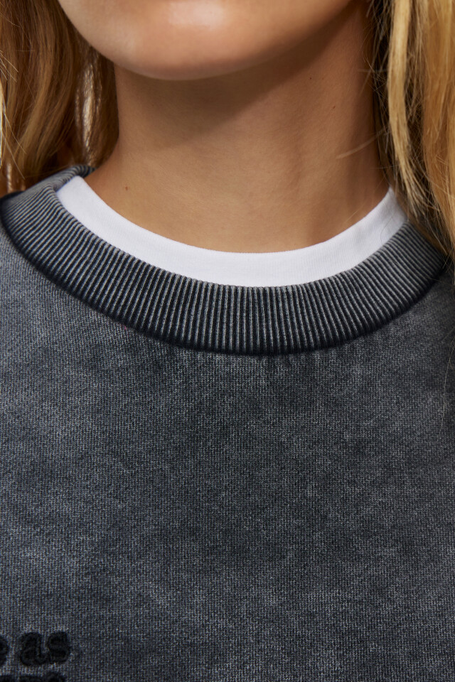 Свитшот хлопковый oversize с принтом - цвет серый - 6