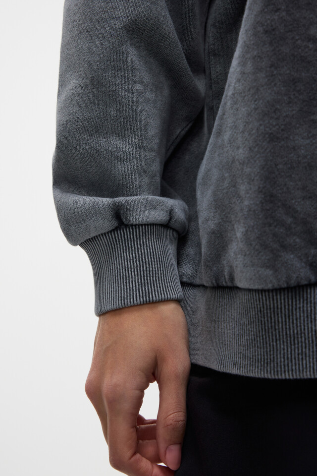 Свитшот хлопковый oversize с принтом - цвет серый - 7