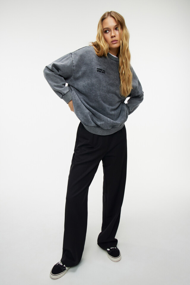 Свитшот хлопковый oversize с принтом - цвет серый - 9
