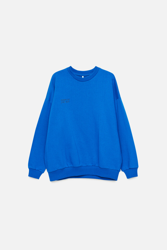 Свитшот хлопковый oversize с принтом - цвет синий - 7