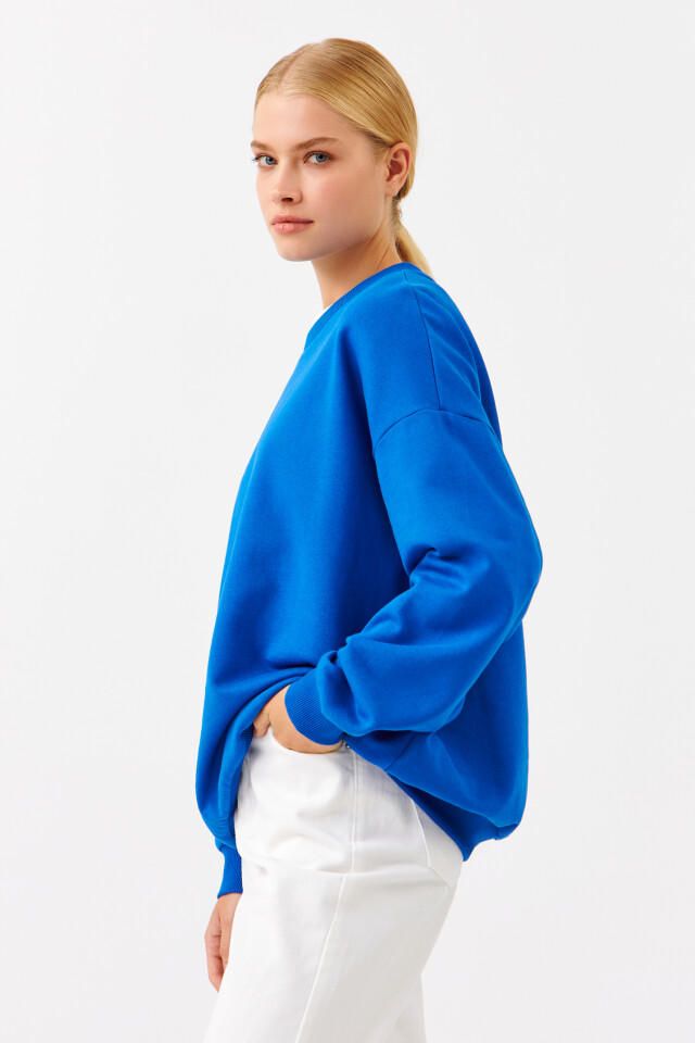 Свитшот хлопковый oversize с принтом - цвет синий - 2
