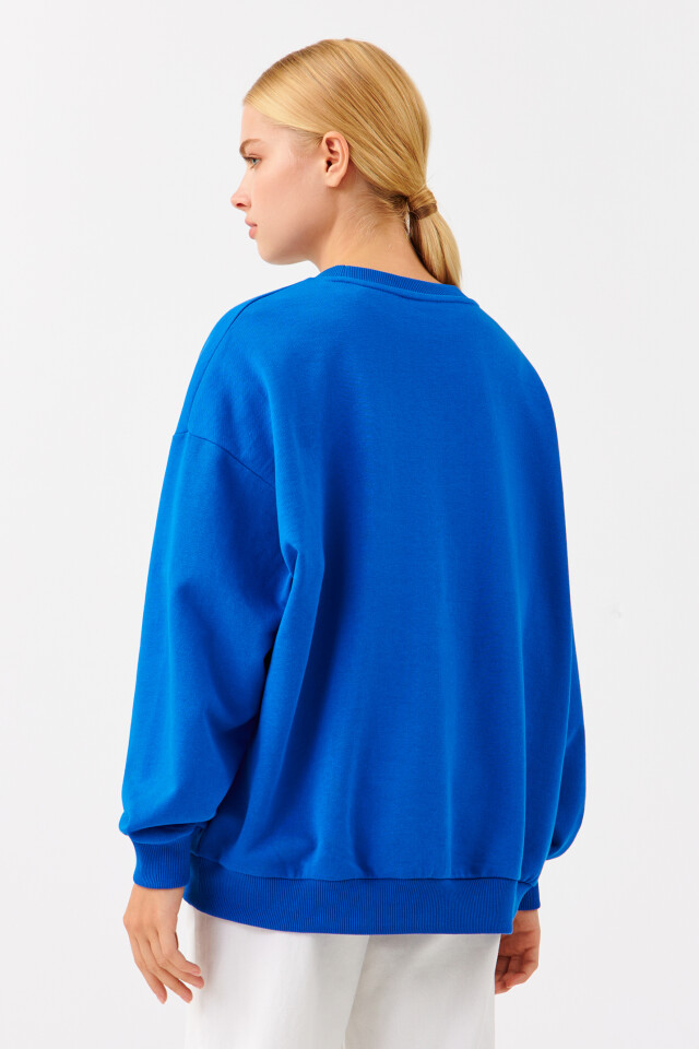Свитшот хлопковый oversize с принтом - цвет синий - 3