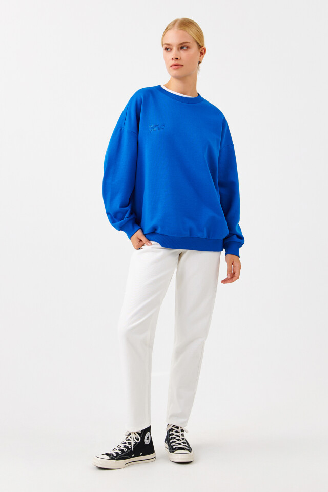 Свитшот хлопковый oversize с принтом - цвет синий - 4