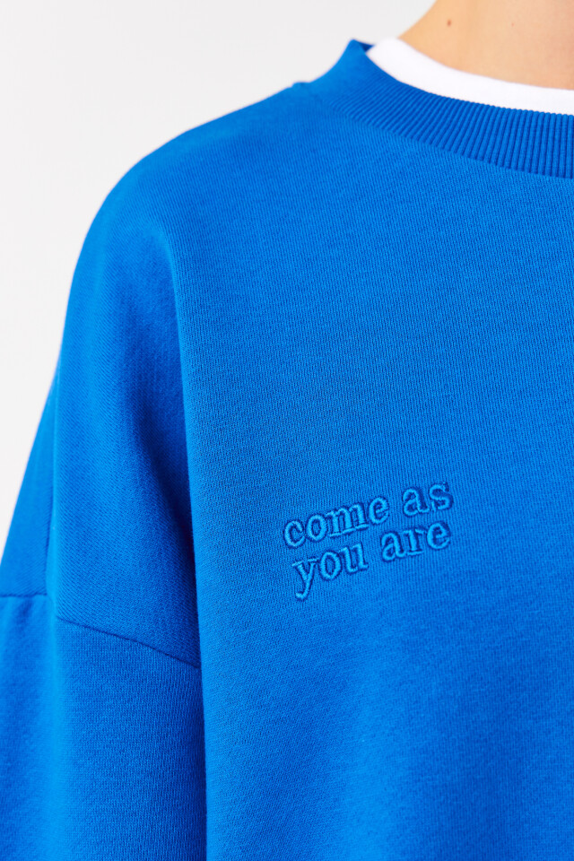 Свитшот хлопковый oversize с принтом - цвет синий - 6