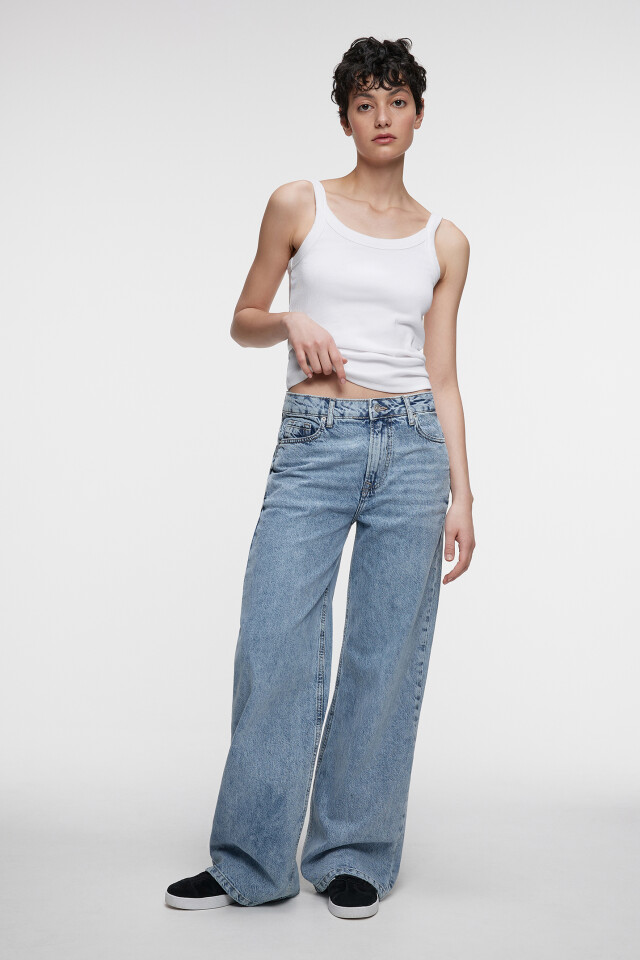 Джинсы wide leg широкие со средней посадкой - цвет голубой - 3
