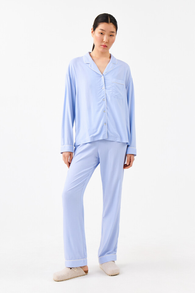Рубашка пижамная вискозная oversize - цвет голубой - 4