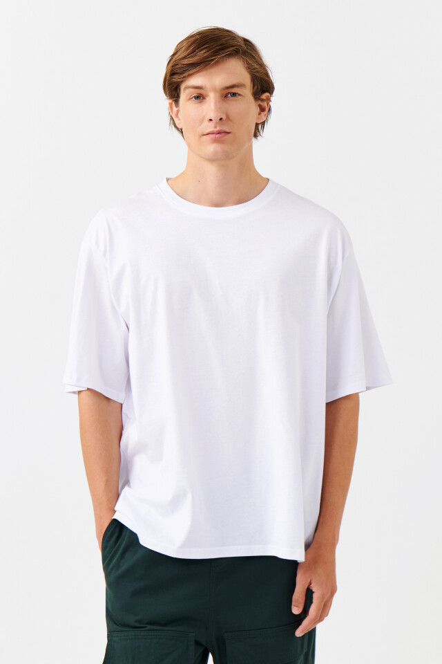 Футболка хлопковая базовая oversize - цвет белый - 1