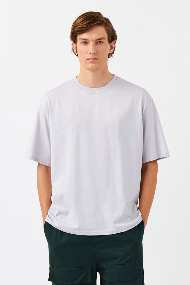 Футболка хлопковая базовая oversize - цвет серый - 1