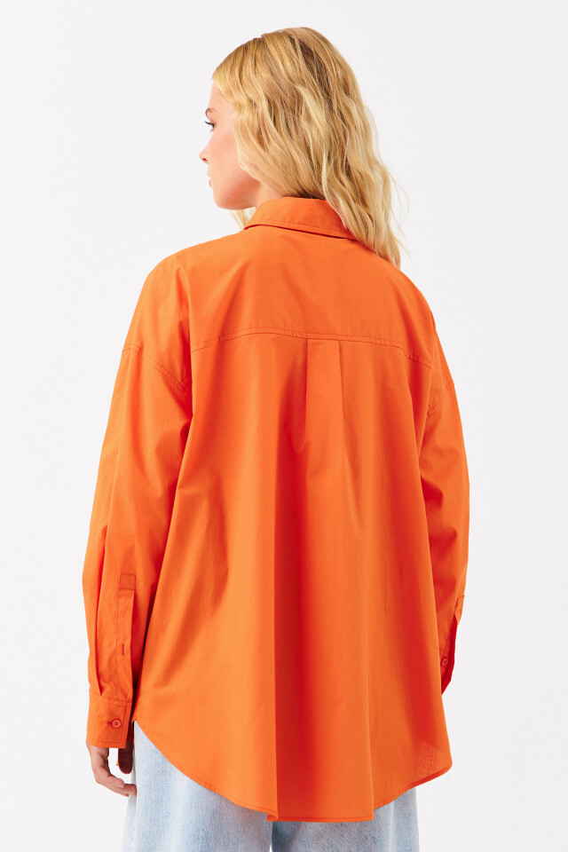 Рубашка oversize хлопковая яркая - цвет оранжевый - 3