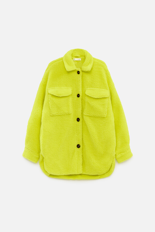 Куртка-рубашка oversize из искусственного меха - цвет зеленый - 9
