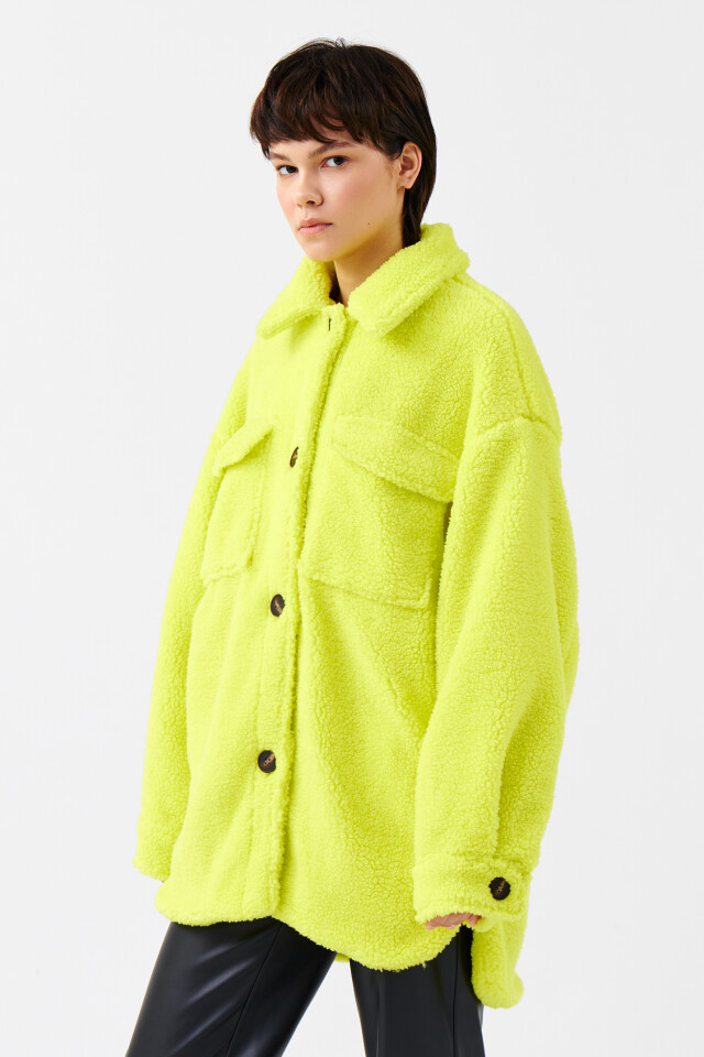 Куртка-рубашка oversize из искусственного меха - цвет зеленый - 2