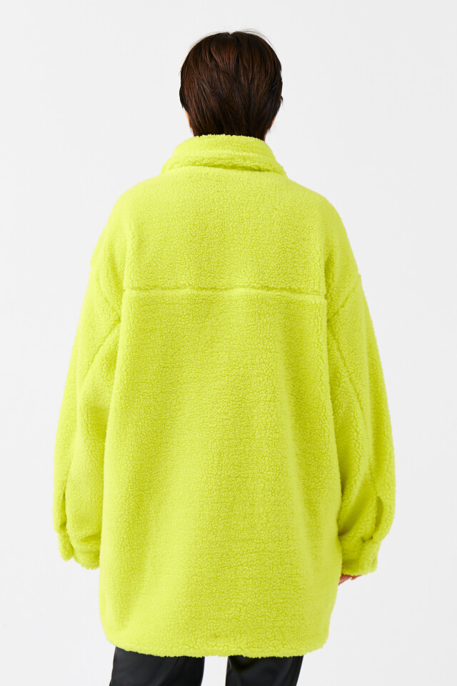 Куртка-рубашка oversize из искусственного меха - цвет зеленый - 3