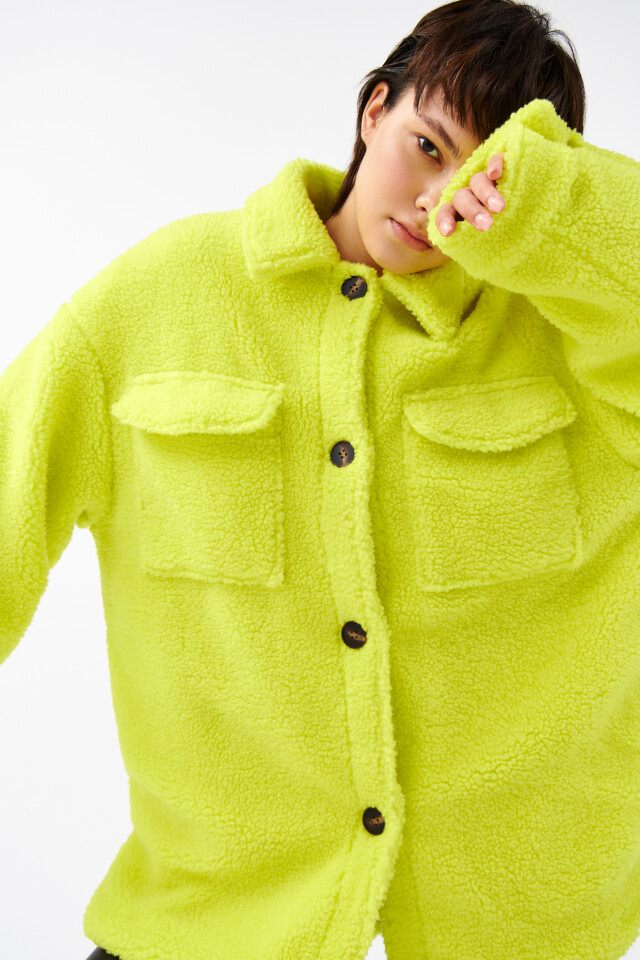 Куртка-рубашка oversize из искусственного меха - цвет зеленый - 7