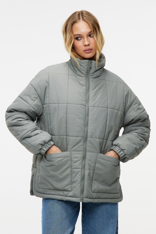 Куртка oversize стеганая с воротником-стойкой - цвет зеленый - 1