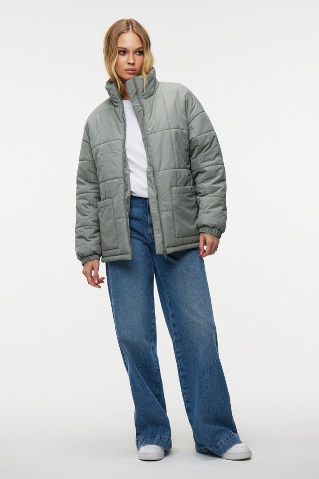 Куртка oversize стеганая с воротником-стойкой - цвет зеленый - 4