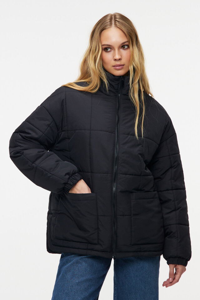Куртка oversize стеганая с воротником-стойкой - цвет черный - 1
