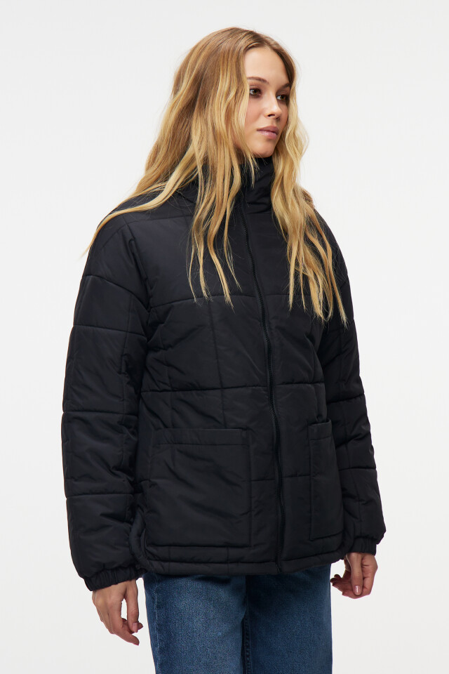 Куртка oversize стеганая с воротником-стойкой - цвет черный - 2