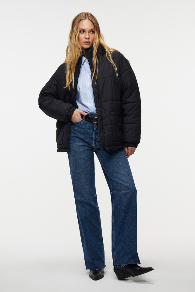 Куртка oversize стеганая с воротником-стойкой - цвет черный - 4