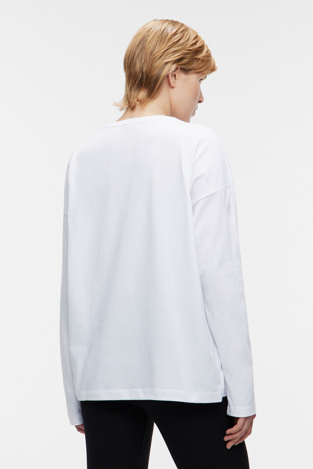 Лонгслив хлопковый однотонный oversize - цвет белый - 3