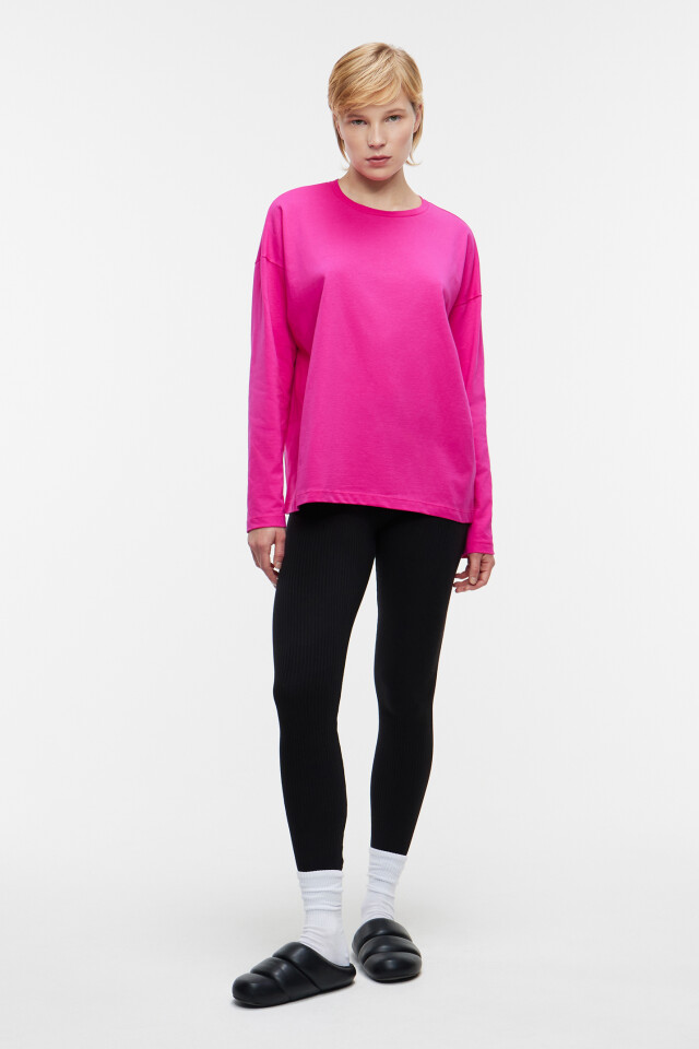 Лонгслив хлопковый однотонный oversize - цвет розовый - 4