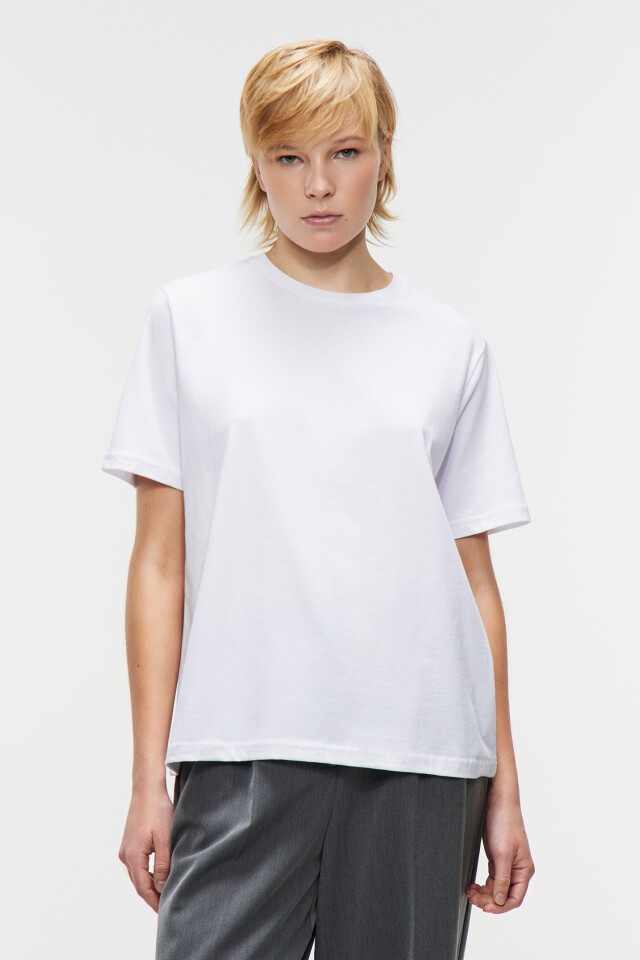 Футболка базовая хлопковая oversize - цвет белый - 1