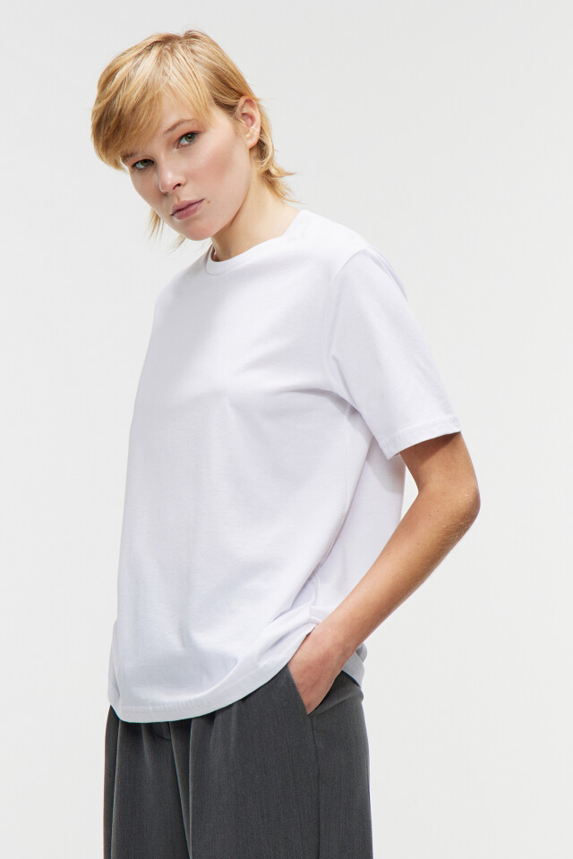 Футболка базовая хлопковая oversize - цвет белый - 2