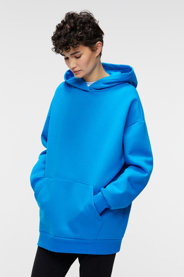 Толстовка oversize с капюшоном и карманом - цвет голубой - 2