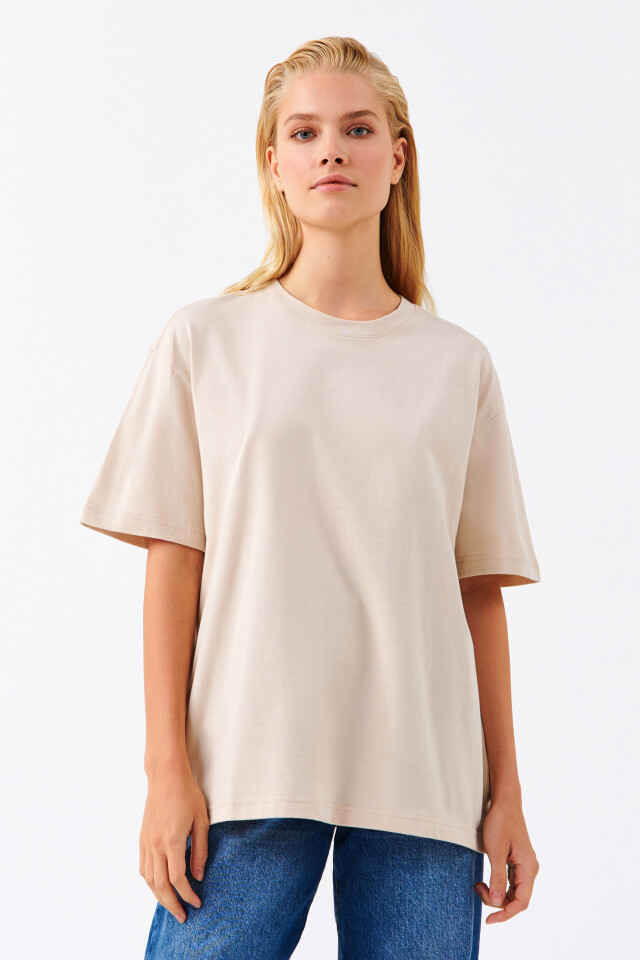 Футболка хлопковая oversize - цвет бежевый - 1