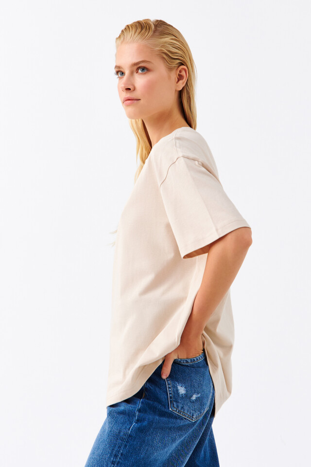 Футболка хлопковая oversize - цвет бежевый - 2