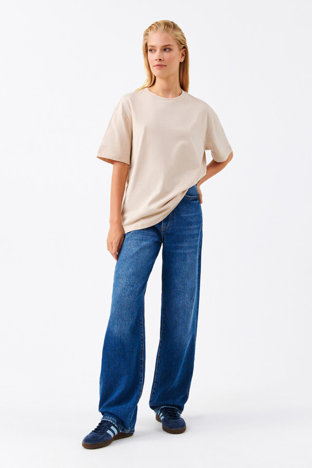 Футболка хлопковая oversize - цвет бежевый - 4