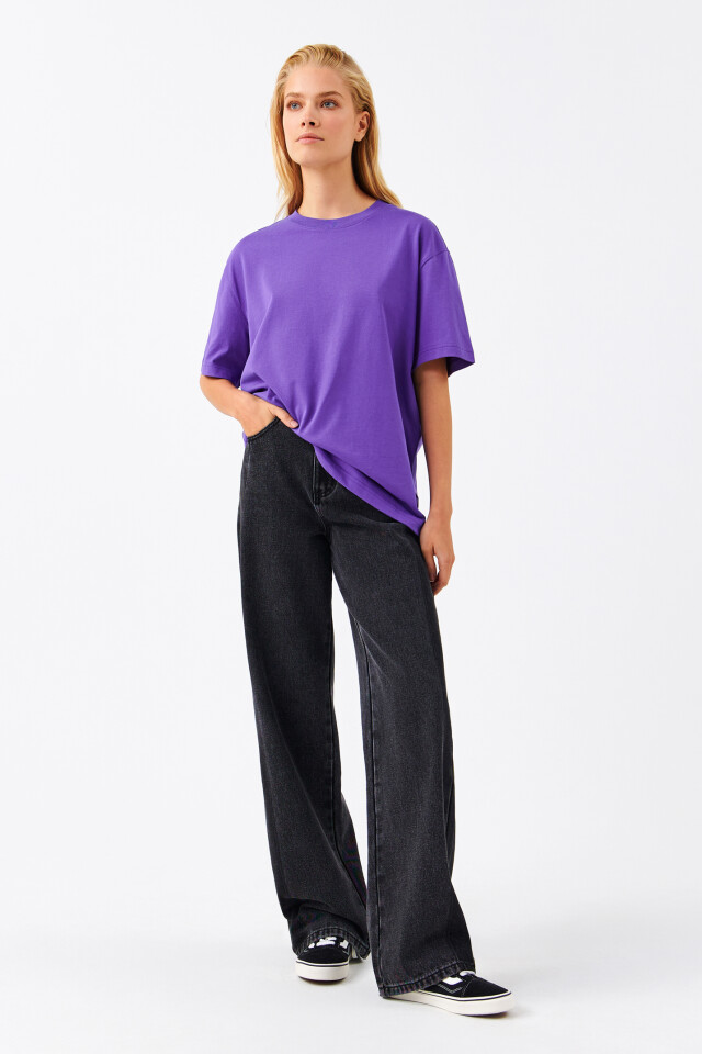 Футболка хлопковая oversize - цвет фиолетовый - 4