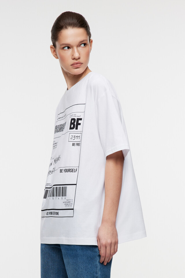 Футболка oversize хлопковая с принтом - цвет белый - 2
