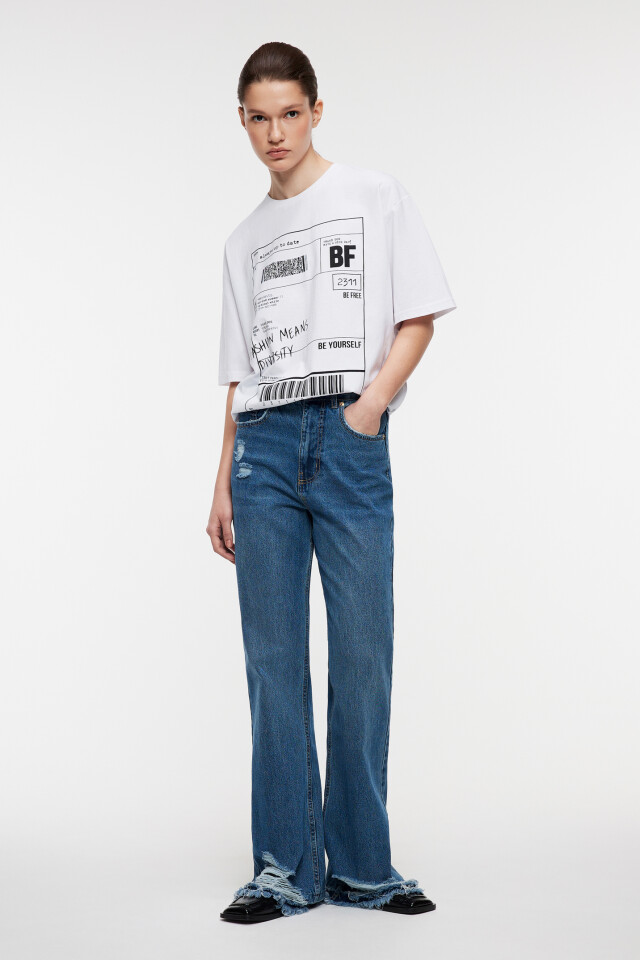 Футболка oversize хлопковая с принтом - цвет белый - 4